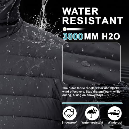 Image of Cotrasen Mens Puffer Jacket Sherpa Lined Water Resistant Hooded Full Zip Mid-Weight Warm Insulated Winter Coat