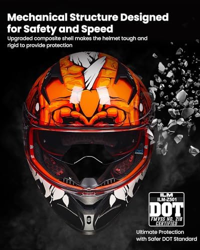 ILM Motorcycle Helmet Full Face with Pinlock Compatible Clear&Tinted Visors and Fins Street Bike Motocross Casco DOT Model Z501(Lizard Red, Medium) - 2