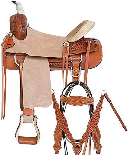 Me Enterprises Size 14” 15” 16” 17” 18", Wade Tree A Fork Premium Western Leather Roping Ranch Work Horse Saddle Tack, Headstall, Breastplate & Reins/29 (18) #TOP17