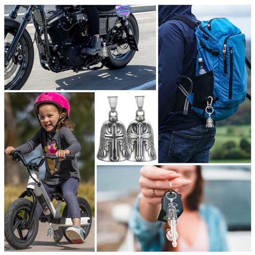 Image of Motorcycle Bell Guardian Angel Charm - Weather-resistant Good Luck Gremlin Bells With Gift Box, Legend Card, Keychain