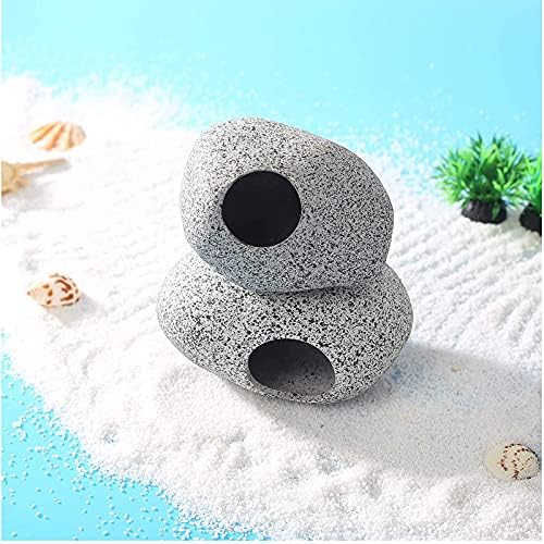 LLGLEU 2 Pcs Aquarium Hideaway Rocks for Aquatic Pets to Breed Play and Rest, Decoration Rock Caves and 6 Pieces Fish Leaf Pad Simulating The Natural Habitat for Shrimp Cichlid Betta Fish
