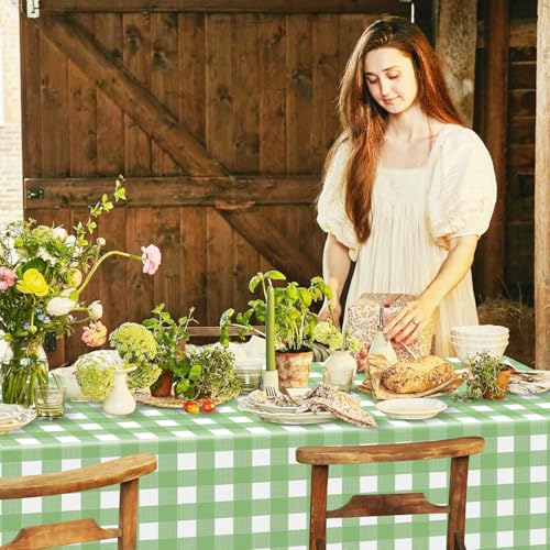 Confezione da 4 tovaglie a quadretti verde chiaro e bianco a quadretti, rettangolari, impermeabili, 210 x 130 cm, per feste di compleanno, vacanze, forniture all'aperto - immagine 6