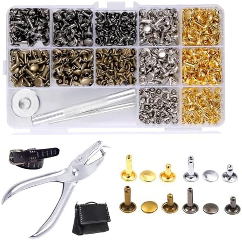 240 Rivets Pour Cuir - Kit Complet 3 Tailles (6mm/8mm/12mm) Double Capuchon Métal + Outils De Fixation - Idéal DIY Maroquinerie