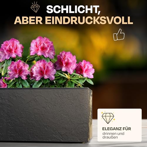 Ondis24 Pflanzkübel Vulkan, 57L Pflanzvolumen, rechteckig, Blumenkasten mit Wasserspeicher, Balkon Terrasse, Blumenkübel (Anthrazit)