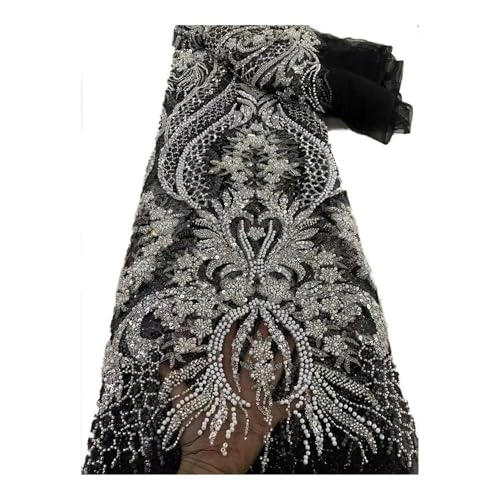 Tissu perlé lourd noir de 5 yards pour jupe de soirée longue
