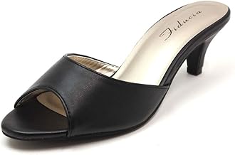 Fiducia Legs Open Toe Mule, 2.2 inches (5.5 cm), Low Heel, Memory Foam Insole, Smooth Black, S (8.7 - 8.9 inches (22.0 - 22.5 cm)