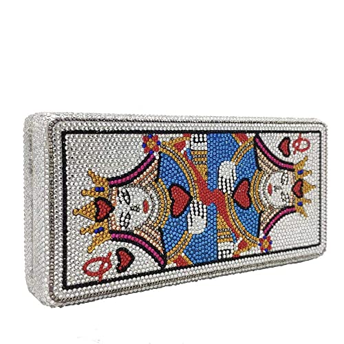 Novelty Poker Card Queen Evening Bags And Clutches For Women Crystal Clutch Bag Rhinestone Handbags Party Purse (Small,Queen) #TOP3