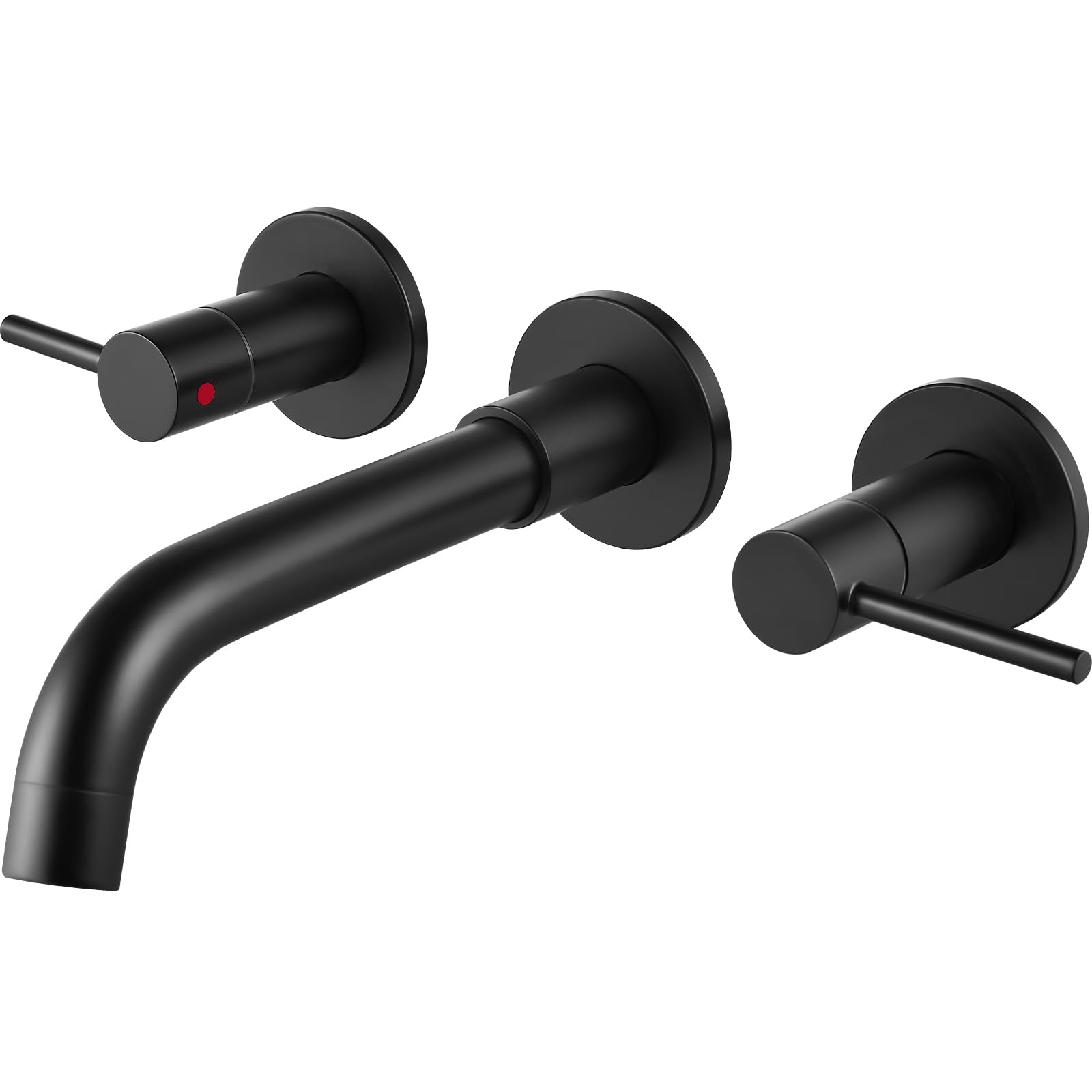 Midanya Matte Black Widespread Bathroom Sink Faucet 2 Level Handles 3 Hole Vanity Sink Faucet Wall Mount Brass Lavatory Basin Mixing Tap 360 Degree Swivel Spout with Rough in Valve Included