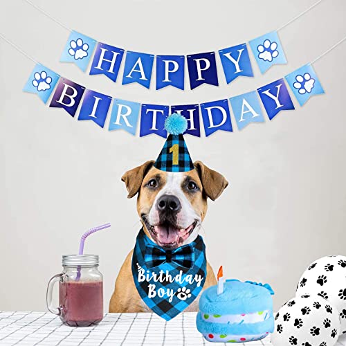 Jotfa Dog Birthday Party Supplies, Dog Birthday Boy Bandana With Dog Birthday Number Hat Bowtie Dog Birthday Cake Squeaky Toy For Small Medium Large Dogs Pets #TOP4