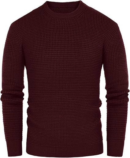 Image of ColorChakra Waffle Knit Mens Sweater Woolen Round Neck Wool Pullover