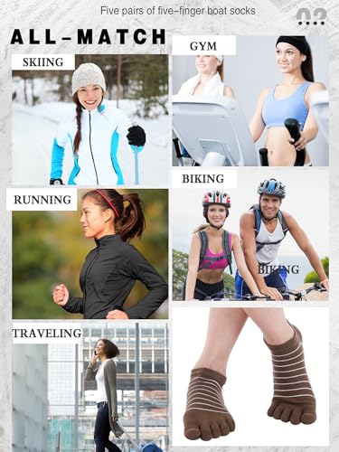 Image of Sintege 5 Pairs Stripe Toe Socks Women Colorful Finger Sock with Toes Separated Ankle Socks for Athletic Running Women Men