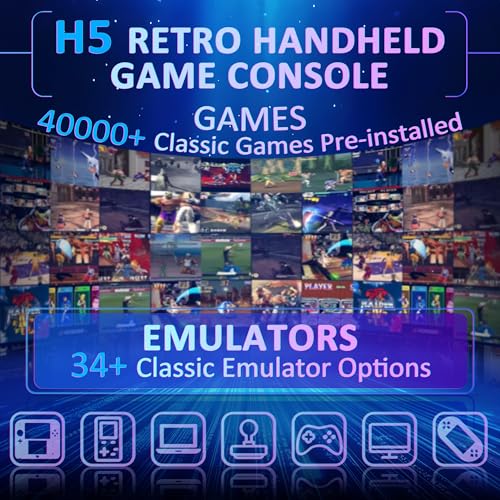 Image of H5 Retro Gaming Console, 5.0 Inch IPS HD Screen Handheld Game Console, 256GB TF Card Build-in 40000+ Classic Games, Portable Video Arcade Support 34+ Emulators with 4000mAh Battery, Black