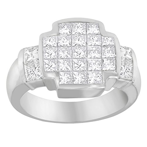 Original Classics 14K White Gold Princess Diamond Cluster Men's Ring (2.25 cttw, G-H Color, VS1-VS2 Clarity)
