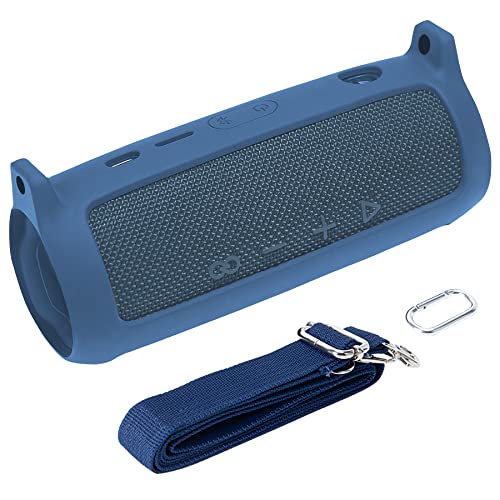 co2CREA Housse en Silicone Compatible Speaker Case pour JBL Flip 6 Enceinte Bluetooth Portable.Comprendre Mousqueton à Crochet +Bandoulière +Silicone(Haut-Parleur Non Inclus) (Bleu)