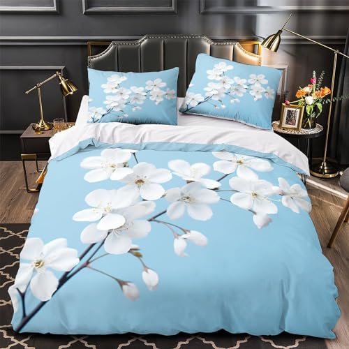 Housse de couette imprimée 3D fleurs blanches IOFEER parure de lit double polycoton - 4