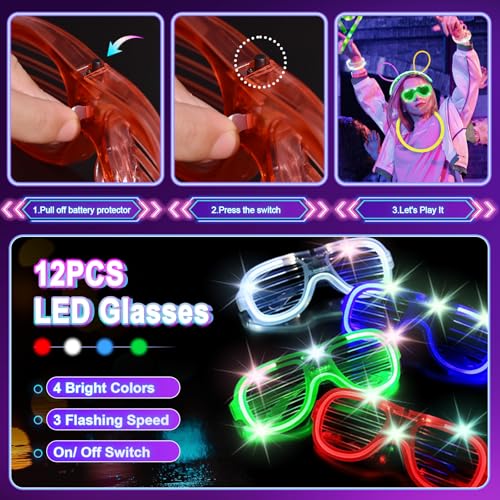 Taotuo 164 PCS Glow in the Dark Party Supplies, 40 Finger Lights,12 Light UP Tubes,12 LED Glasses, 100 Glow Sticks for Neon Party, Wedding, Birthday, Concert, New Year, Carnivals, Raves - Image 3