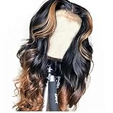 QUINLUX WIGS 150% Density Body Wave Lace Front Human Hair Wigs Ombre Color 1BT30 Glueless Brazilian...