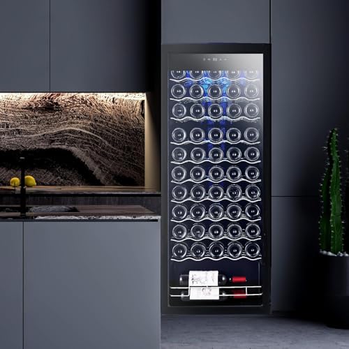 Image of GarveeHome Wine Cooler, 46 Bottle Freestanding or Built-in Metal Design, Wine Fridge, Single Zone Dual Temperature Wine Fridge for Red, White and Champagne with Adjust Temperature, Black
