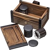 SPLENDSTOR Kit grande – Caja de almacenamiento de madera con bandeja decorativa y paquete de 3 tarros de vidrio herméticos y bloqueo UV para hierbas/accesorios, juego de regalo portátil único para