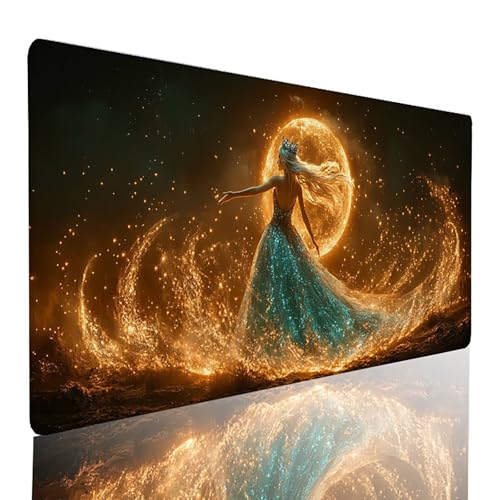 Tapis de souris bureau jaune lune grand format pour setup gaming
