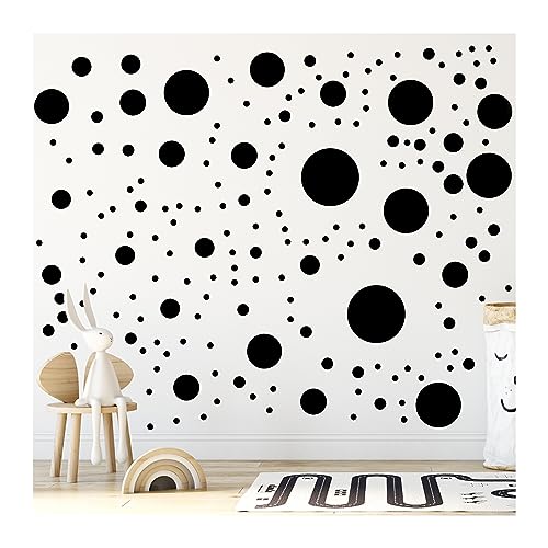 StickerDeen 500+ Assorted Polka Dot Circle Wall Stickers for Kids Bedroom Living Room, Classroom, Playroom Decor Removable Vinyl Wall Stickers Dots Wall Decals (Black)