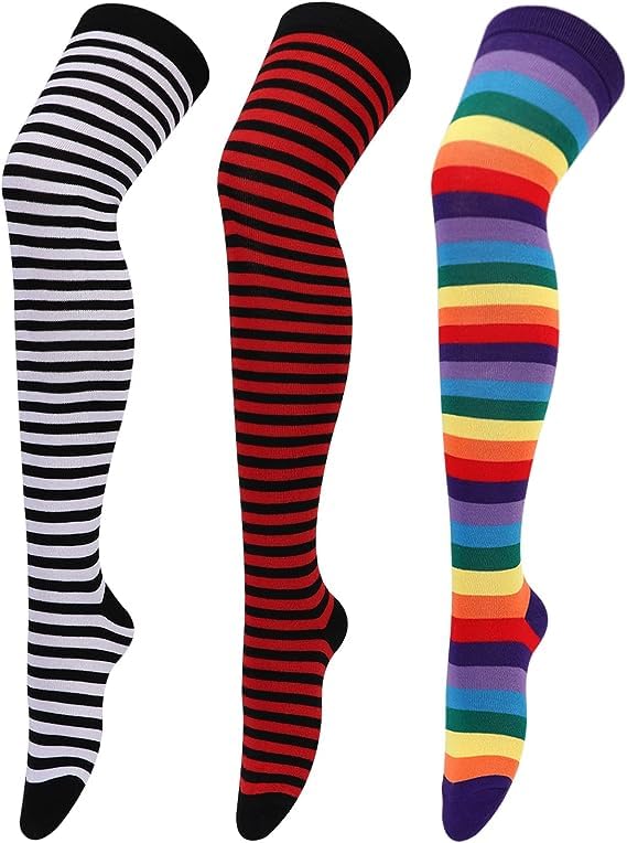 TRAZOWomen's Thigh High Socks Over the Knee High Knitted Casual Boot Socks, Stiped Long Fashionable Stockings