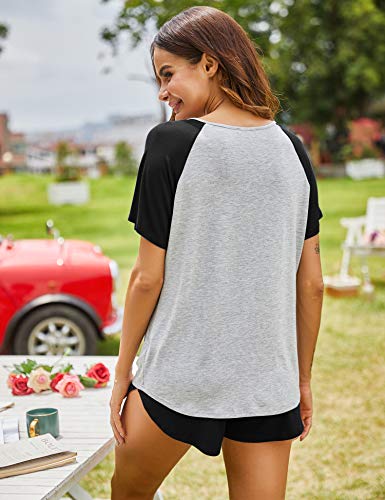 Ekouaer Women's Pajama Short Sleeve Sleepwear Soft Pj Set Top And Shorts Pajamas Set #TOP4