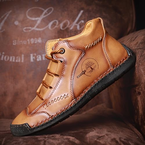 Mens Leather Ankle Chukka Boots Loafers Flat Vintage Hand Stitching Comfort Soft Breathable Lace-up Lightweight Oxford Shoes4