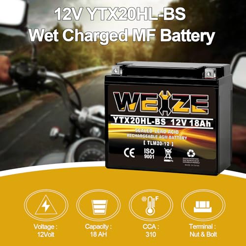Image of YTX20HL-BS Sealed AGM Maintenance Free Motorcycle Battery, 12 Volt 18 AH, 300 CCA Scooter Battery