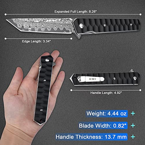 Aubey DMDL Damascus Pocket Knife With Clip, Tanto Blade Damascus Steel Folding Knives thumb #4