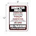 Honey Dew Gifts, Dumpster Rules No Parking in Front of Dumpster, 9x12 inch, Made in USA, Tinplate Sign, Simple, Functional, White