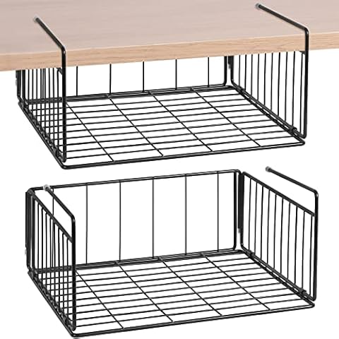 SUFAUY Steel 2-Pack Under Cabinet Shelf Basket, Hanging Wire Rack Storage Baskets Holds up to 22lbs for Pantry Organizer or Refrigerator, Black Cover