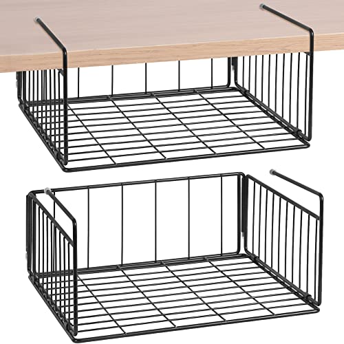 SUFAUY 2-Pack Under Shelf Basket, Under Cabinet Storage Hanging Shelf for Pantry Closet, Black