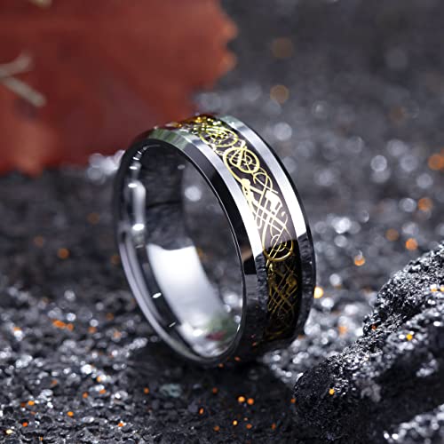 image for King Will Dragon 8mm Gold Celtic Dragon Tungsten Carbide Mens Wedding 