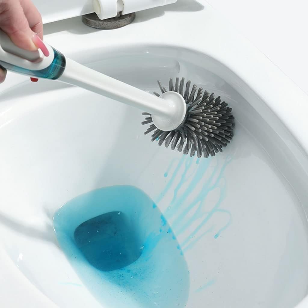 Toilet Brush Press Drip Toilet Brush Silicone Set and Holder Compact Freestanding Long Handle Brush-Deep Cleaning Brushs Holder Set