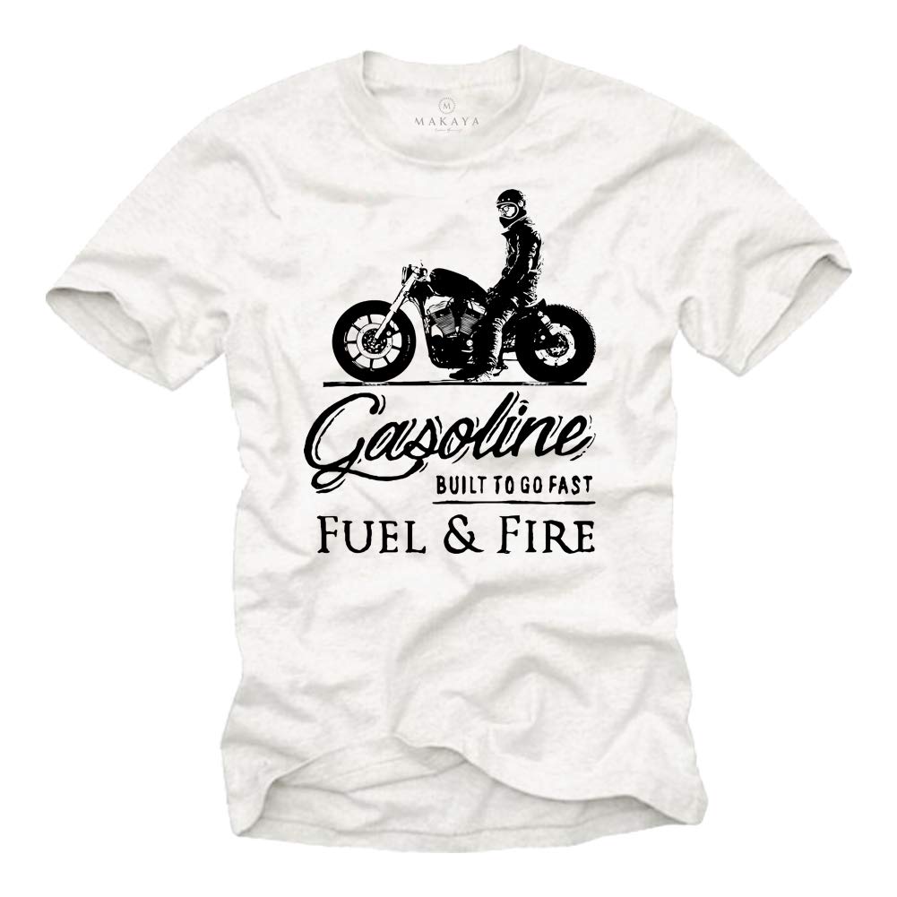 MAKAYA Gift for Motorcycle Riders - Vintage Biker T-Shirt - Motorbike Accessories for Men White S