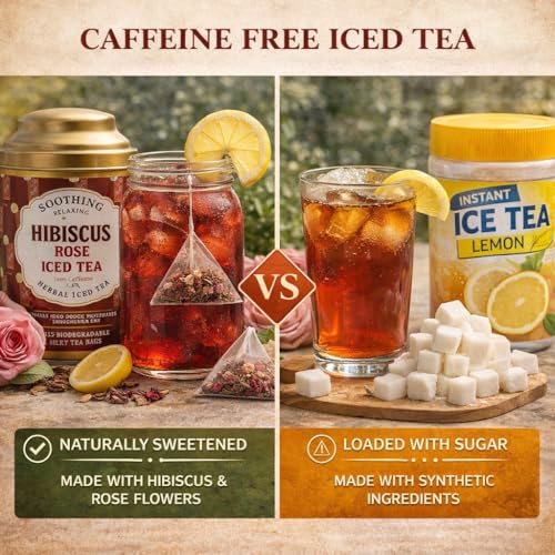 Image of Sancha Hibiscus Rose Iced Tea | 15 Pyramid Bags | Caffeine-Free Herbal Tisane | Sweet & Tart | No Added Sugar | Not Instant