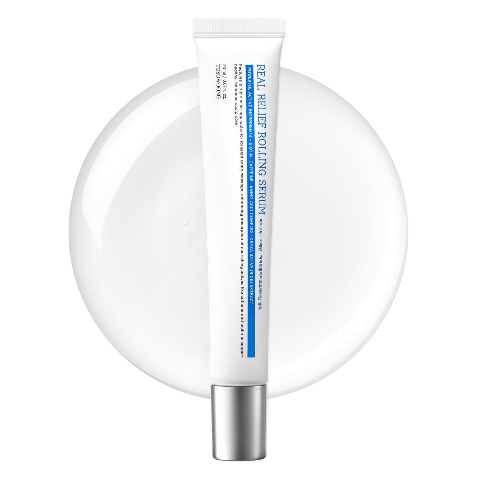 TOSOWOONG Real Relief Rolling Serum, Cooling Scalp Care Roll-On with Biotin, Caffeine & Panthenol, Helps Refresh the Scalp with a Lightweight, Non-Greasy Feel, Korean Haircare, 20ml / 0.67 fl. oz.