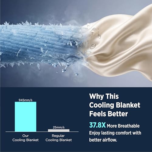 Image of Bedsure Lightweight Cold Blanket for Summer, Bed Cooling Blanket Queen Size for Hot Sleepers, Ice Cool Essentials for Hot Nights, Breathable Thin Bedding for Teen Girls, Women, Oat Milk, 90 inch x 90 inch