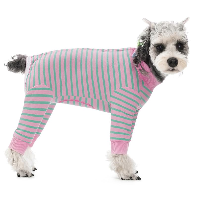 Image of Dog Surgery Recovery Suit for Small Dogs, 4-Legged Dog Onesie After Surgery with Back Snaps, Breathable Cotton Spay and Neuter Bodysuit for Female and Male Dogs