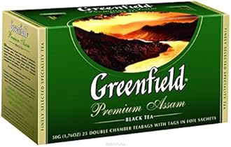 Greenfield Premium Assam Black Tea Classic Collection Finely Selected Speciality Tea 25 Double Chamber Teabags With Tags in Foil Sachets