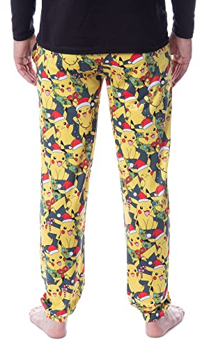 Mad Engine Pokemon Mens' Pikachu Christmas Santa Toss Print Sleep Pajama Jogger Pants2