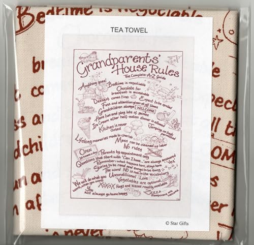 StarGifts Direct GRANDPARENTS HOUSE RULES Tea Towel (Grandma Gran Granny Grannie Nana Nanna Nan Nanny Nannie Nain Grandmother Grandpa Grandad etc)