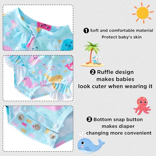 Image of Baby Girls' One Piece Swimsuit Long Sleeve Rash Guard Swimwear