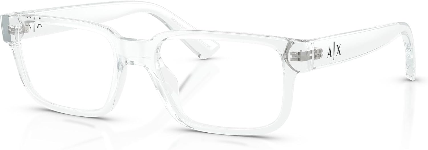 Armani Exchange AX AX3130U Universal Fit Prescription Eyewear Frames, Shiny Crystal/Demo Lens, 53 mm