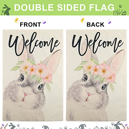 Emzrivo Welcome Easter Garden Flag 12X18 Inch Welcome Rabbit Garden Flag Double Sided Burlap Easter Flag Spring Farmhouse Small Flag For Outdoor Decoration Garden Yard Lawn #TOP2