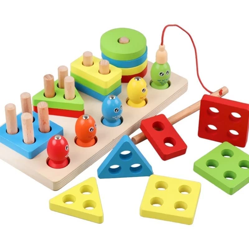 Seven Moon Wooden Shape Stacking and Sorting Block Puzzle Toy Early Learning Educational Toddler Gift for 3 Year+ Kids (4 Shape Sorter with 5 Magnet Fish, Multicolor) (B0BGQHQ6FW) Amazon Price History, Amazon Price Tracker