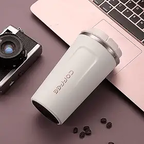 Copo Térmico 510ml Inox com Tampa Vedada | Isolamento a Vácuo | Anti-Vazamento | Mantém Bebidas Quentes e Frias | Ideal para Café, Chá e Cerveja (Branco)