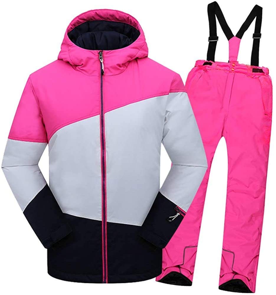 L SERVER Skipak voor kinderen, meisjes, met capuchon, winddicht en waterdicht, voor jongens, warm, outdoor skioverall, roze, 116