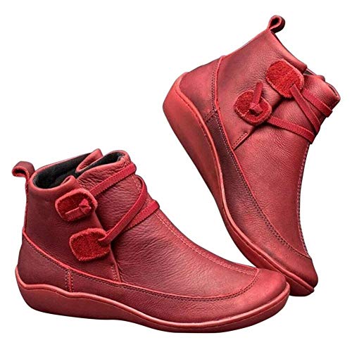 AITOCO la Ayuda de Arco Botas, Las Mujeres de los Cargadores de Cuero del Tobillo, Zapatos De Cordones De La Vendimia, Cómodo Talón Plano Botas Bota Corta